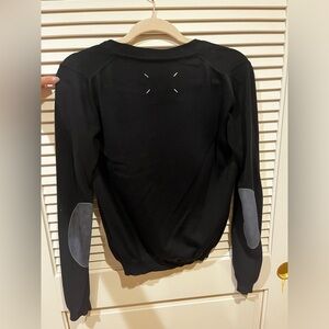 Maison margiela suede elbow patch knit cardigan